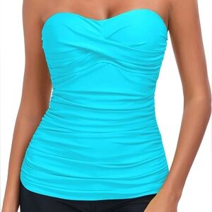 Womens Ruched Tankini Strapless Swim top